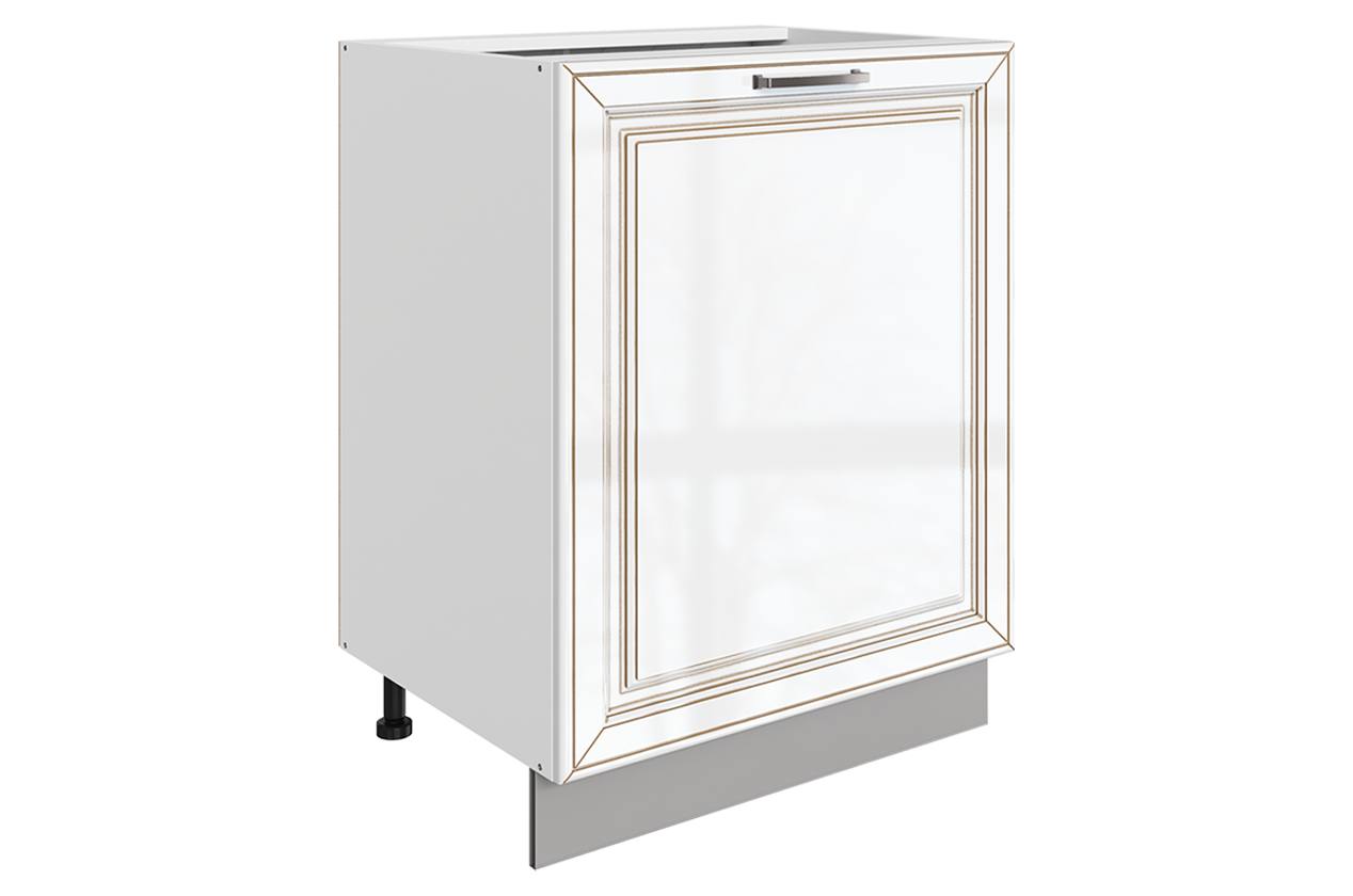 Атланта Шкаф рабочий L600 B500 (1 дв. гл.) (эмаль) (белый/белый глянец патина золото)