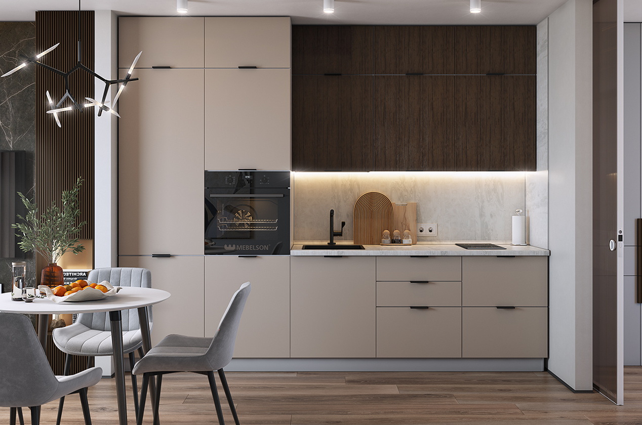 Кухонный гарнитур 8 "Стоун" (ширина 300 см) (белый/палисандр/грей софттач)