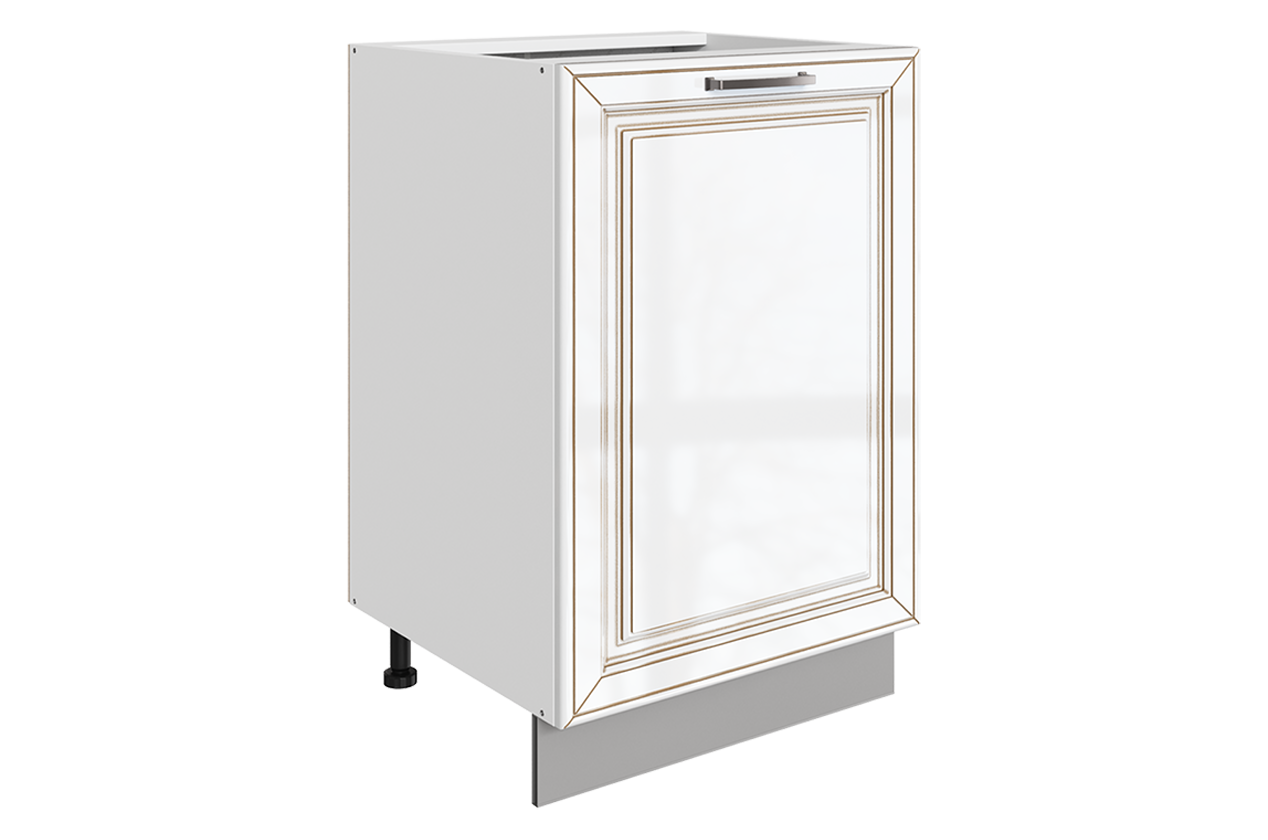 Атланта Шкаф рабочий L500 B500 (1 дв. гл.) (эмаль) (белый/белый глянец патина золото)