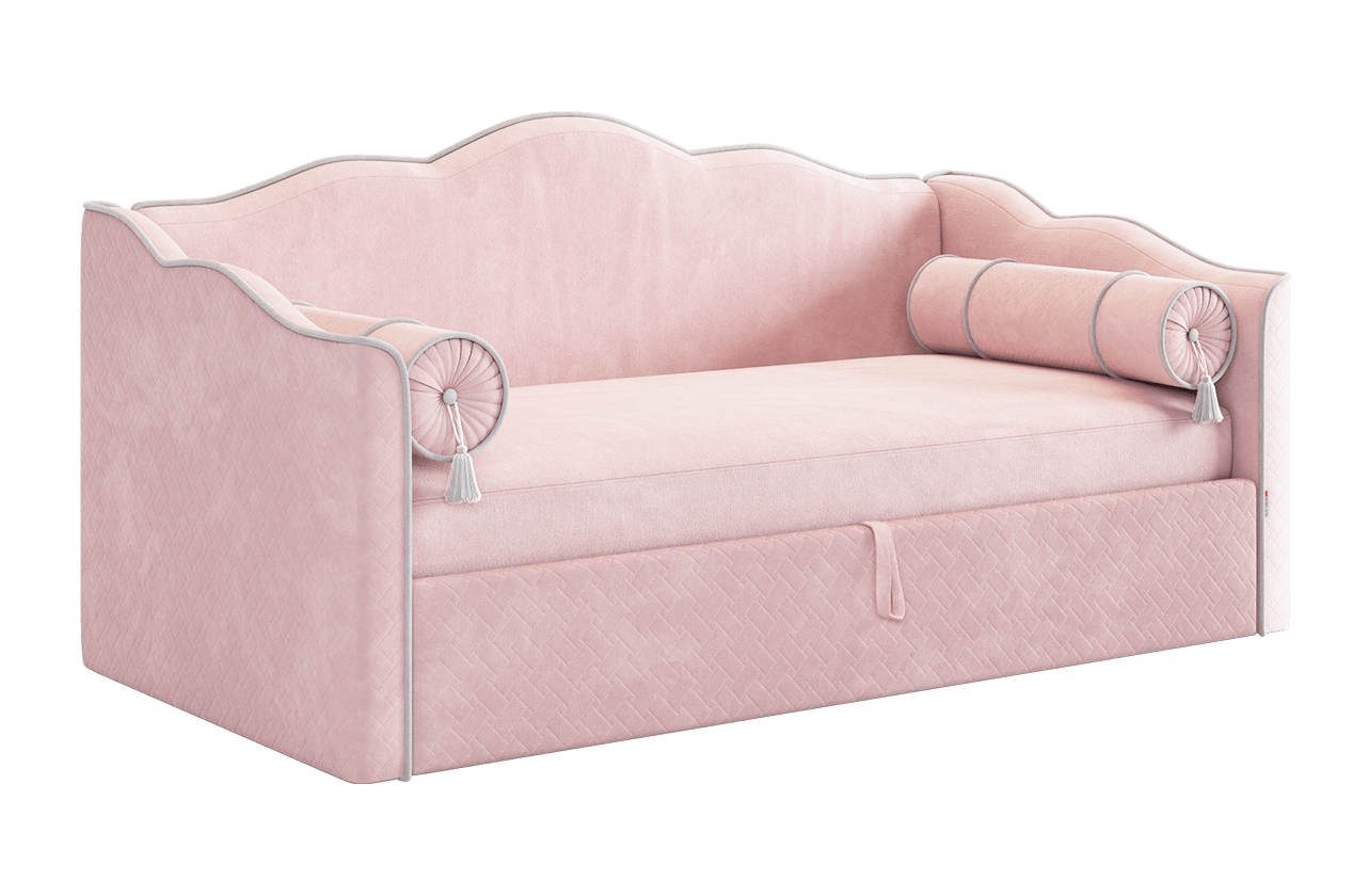 Кровать с подъемным механизмом Лея (Софа) 90х200 см (нежно-розовый (велюр)/галька (велюр))