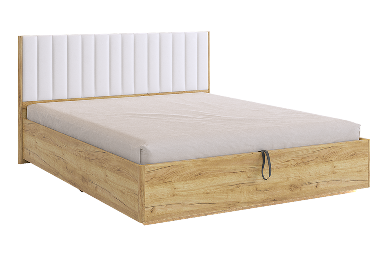 Адам Кровать с подъемным механизмом 160х200 см (дуб крафт золотой/белоснежный (экокожа))