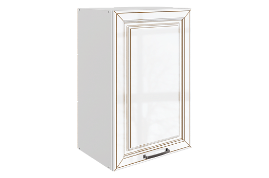 Атланта Шкаф навесной L450 Н720 (1 дв. гл.) (эмаль) (белый/белый глянец патина золото)