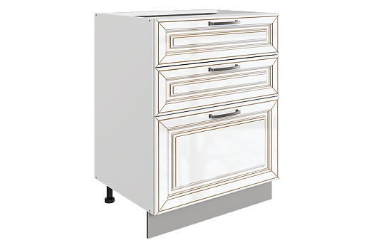 Атланта Шкаф рабочий L600 B500 Слим (3 ящ.) (эмаль) (белый/белый глянец патина золото)