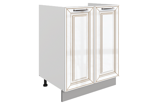 Атланта Шкаф рабочий L600 B500 (2 дв. гл.) (эмаль) (белый/белый глянец патина золото)