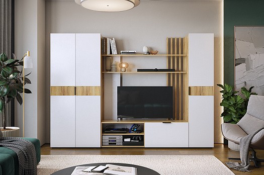 Гостиная Бери К2 (дуб крафт золотой/белое дерево)