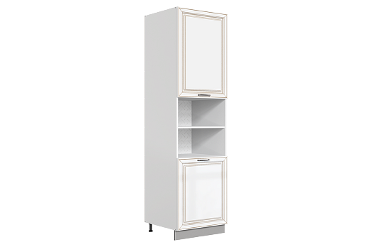 Атланта Шкаф-пенал L600 Н2321 (2 дв. гл.) (эмаль) (белый/белый глянец патина золото)