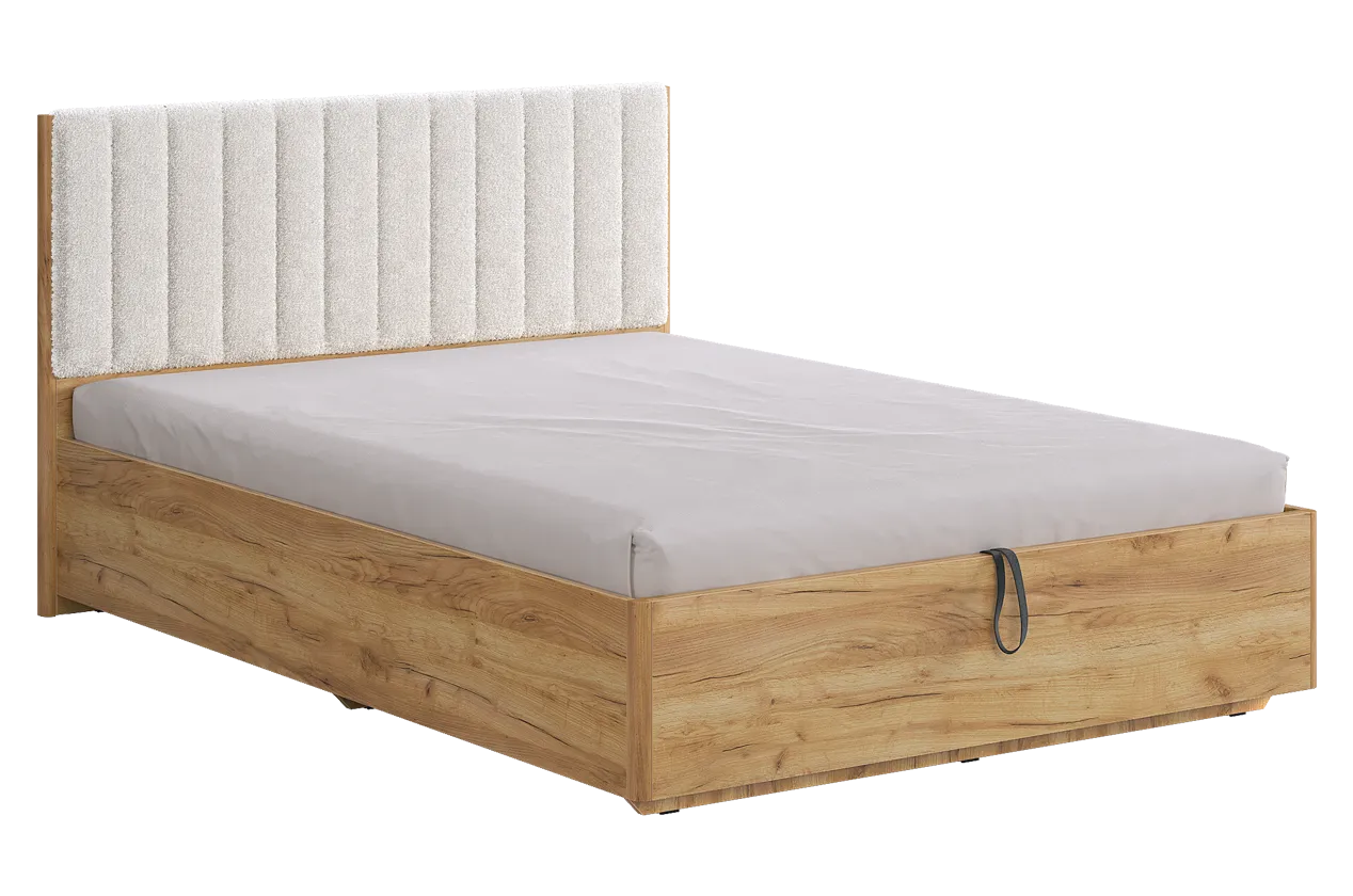 Кровать с подъемным механизмом Юлия 140х200 см (дуб крафт золотой/белый (плюш))